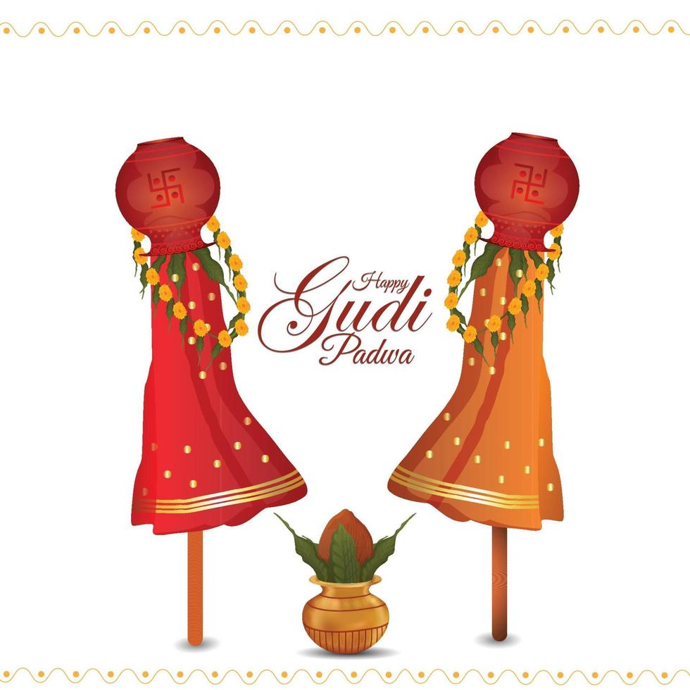 kalash tradicional de la tarjeta happy gudi padwa con ilustración creativa vector