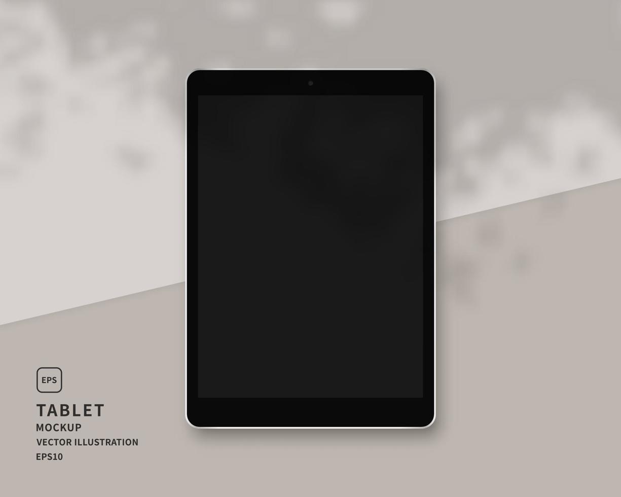 Modern tablet mockup with shadow overlay. Mockup scene. Template design. Realistic vector illustration.