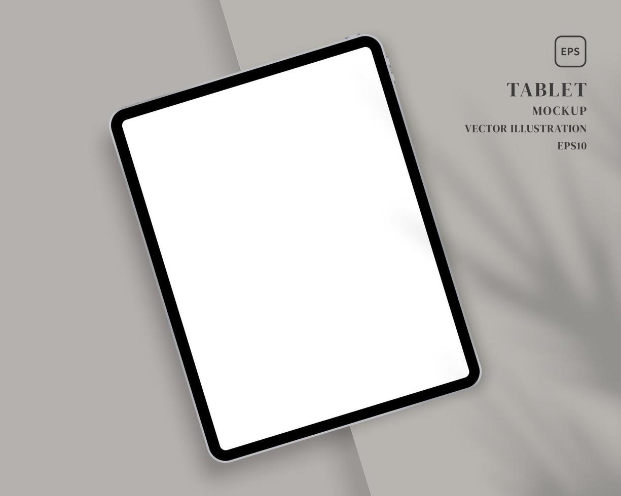 maqueta de tableta moderna con superposición de sombras. escena de maqueta. diseño de plantilla. ilustración vectorial realista. vector