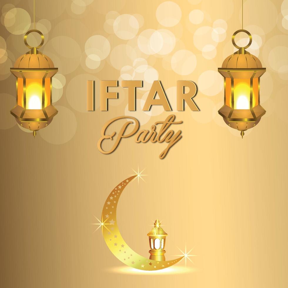 Iftar party invitation greeting card with golden arabic lantern vector