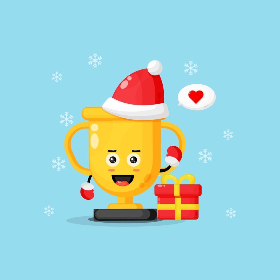 Cute trophy mascot celebrating Christmas day vector