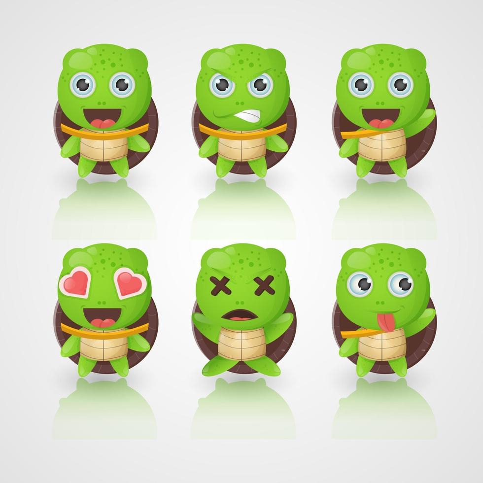 Lindos personajes de tortugas en varias expresiones. vector