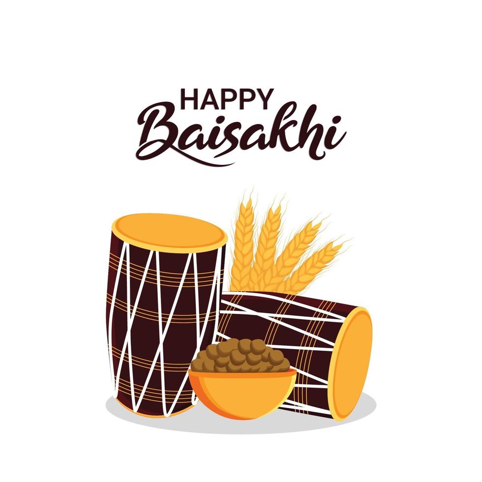 Flat illustration of sikh festival happy vaisakhi celebration greeting card and background vector