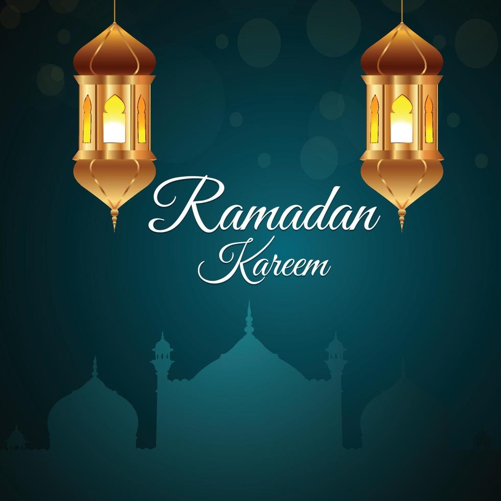 Eid mubarak or ramadan mubarak background with creative golden lantern vector