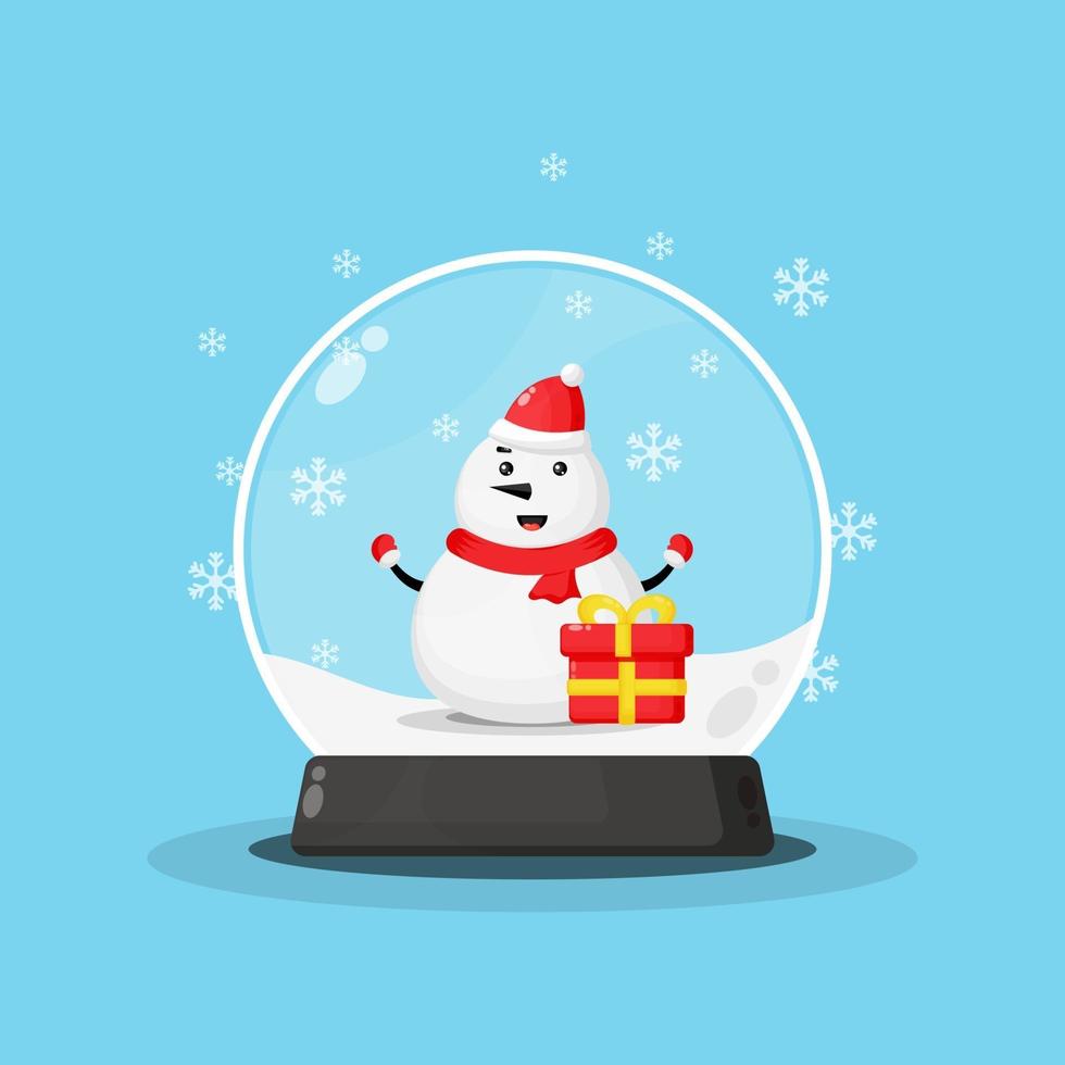 Cute snowman in a snowglobe vector