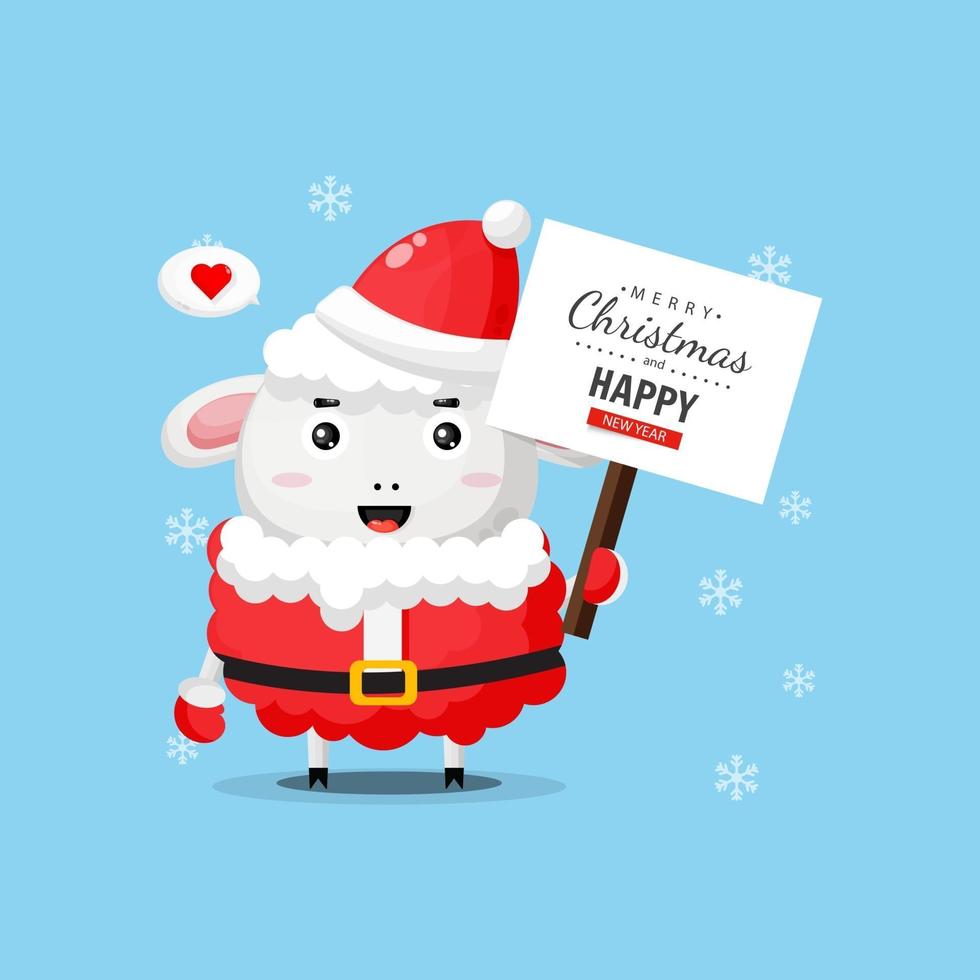 Cute sheep brings a Christmas greeting board vector