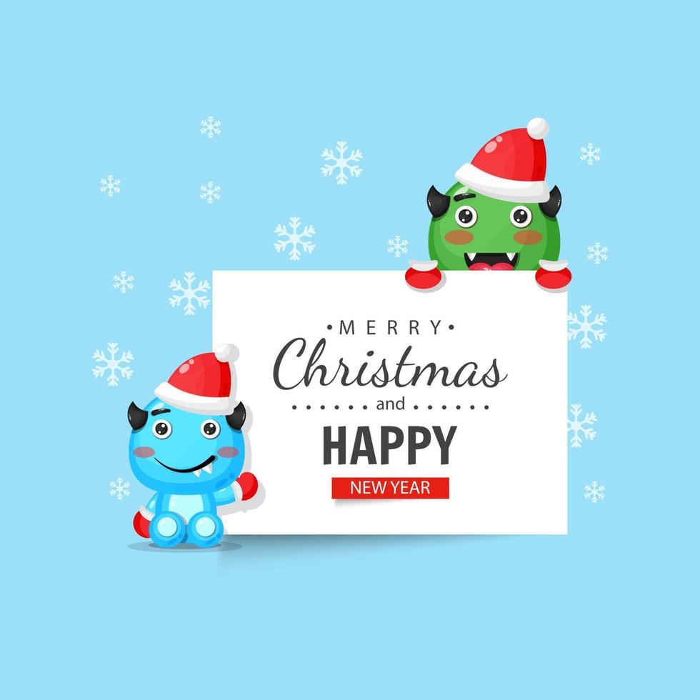 monstruos lindos con tarjetas de felicitación de navidad y año nuevo vector