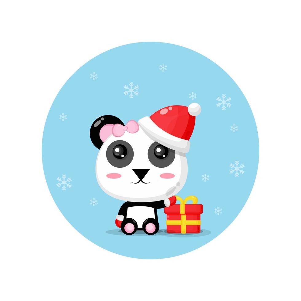 lindo panda con un sombrero de santa claus vector