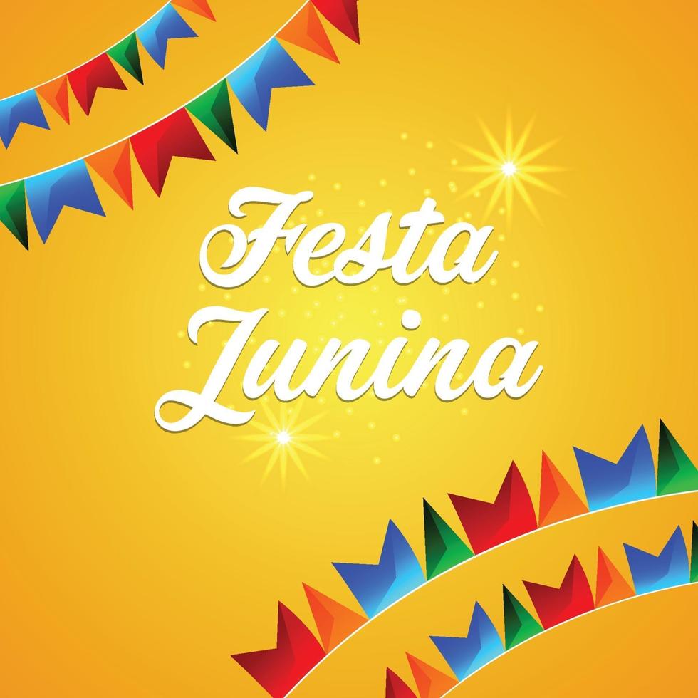 Fondo e ilustración de festa junina con bandera de fiesta colorida y fondo amarillo vector