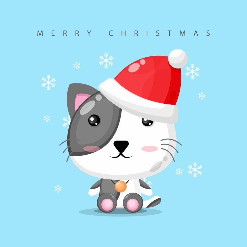 Cute cat wearing a Santa Claus hat vector