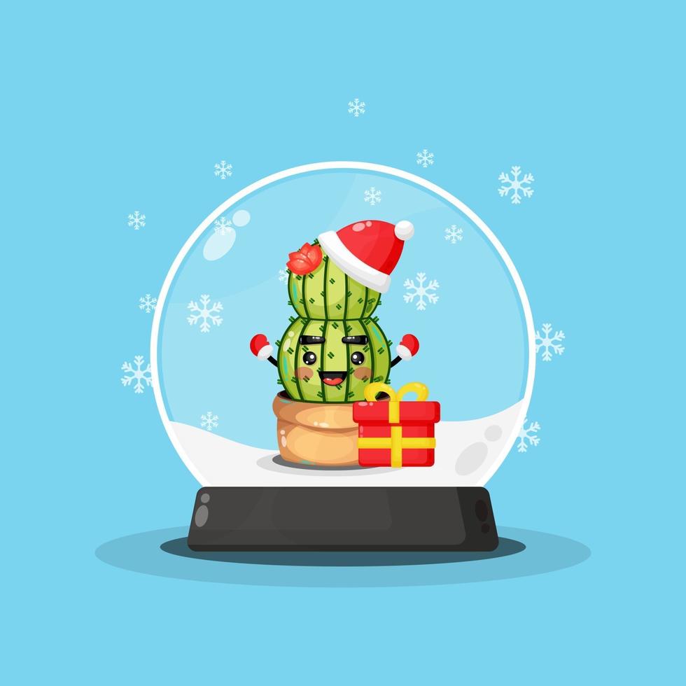 linda mascota de cactus en una bola de nieve vector