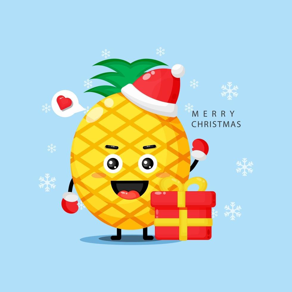 linda mascota de piña celebrando el día de navidad vector