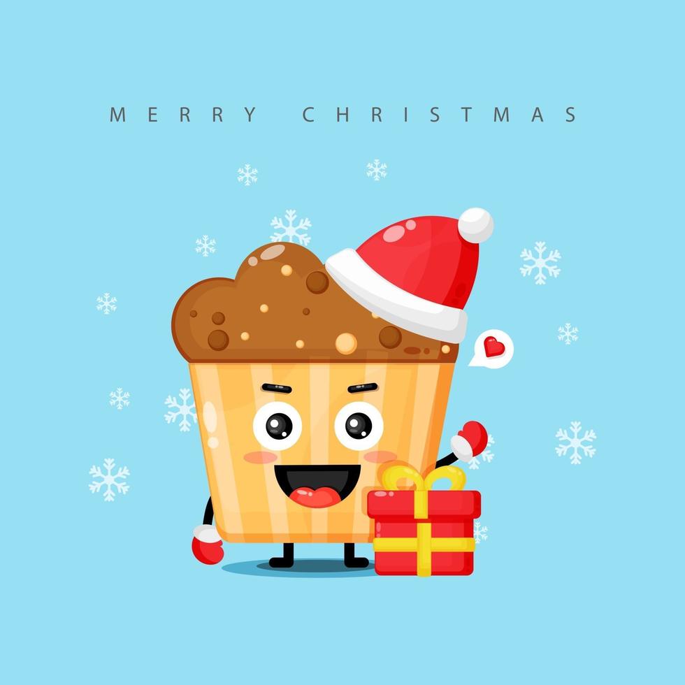 Cute muffin mascot wishes you a Merry Christmas vector