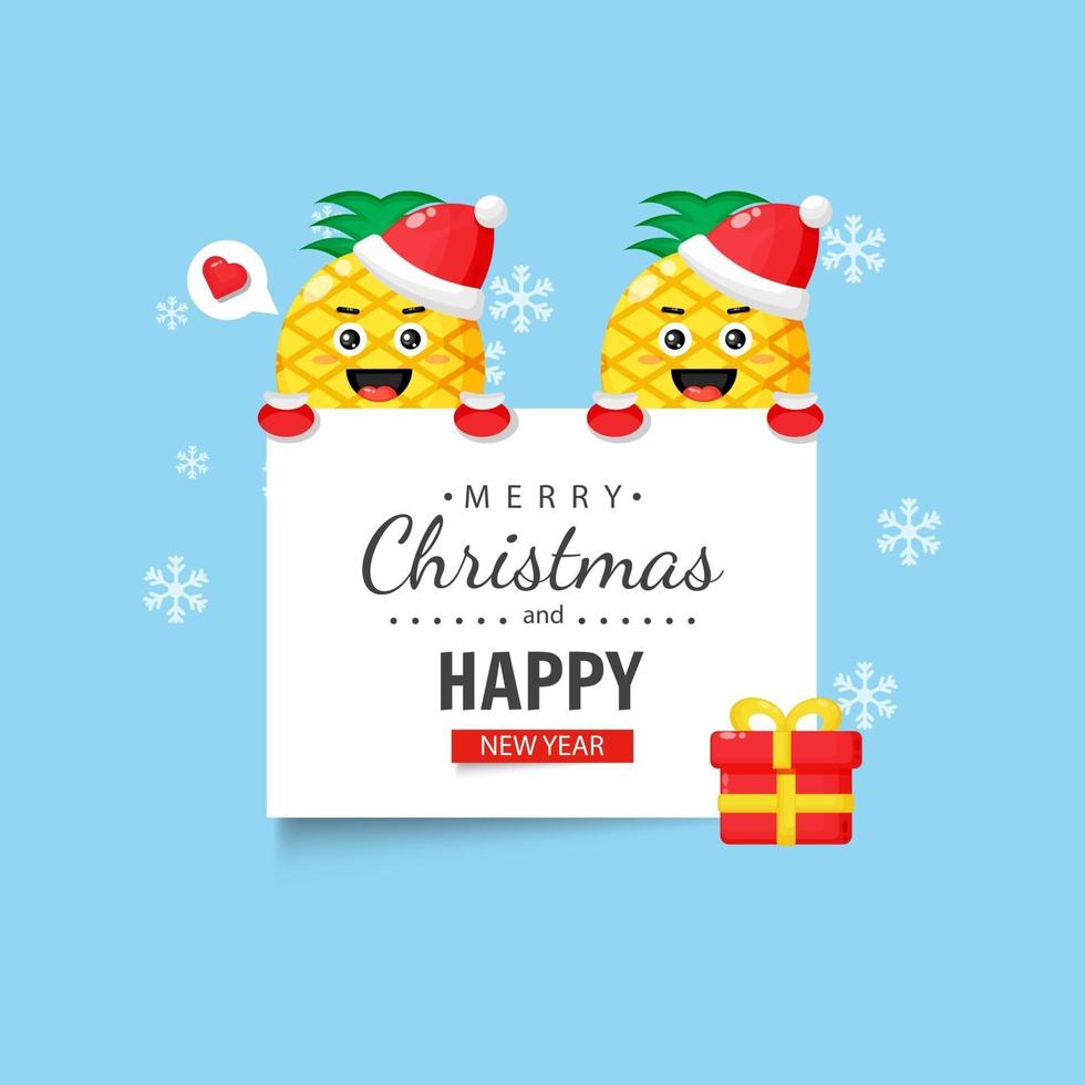 Cute pineapple with happy christmas and new year wishes vector