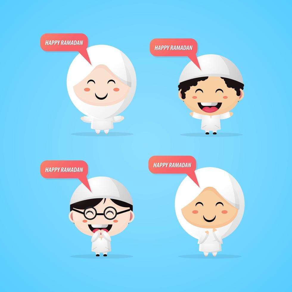 Cute Ramadan mascot kids set vector