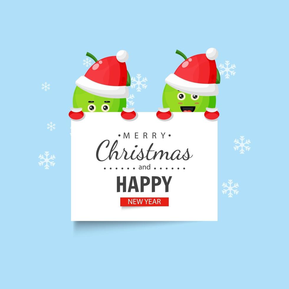 Cute lime mascot wishes you a Merry Christmas and Happy New Year vector