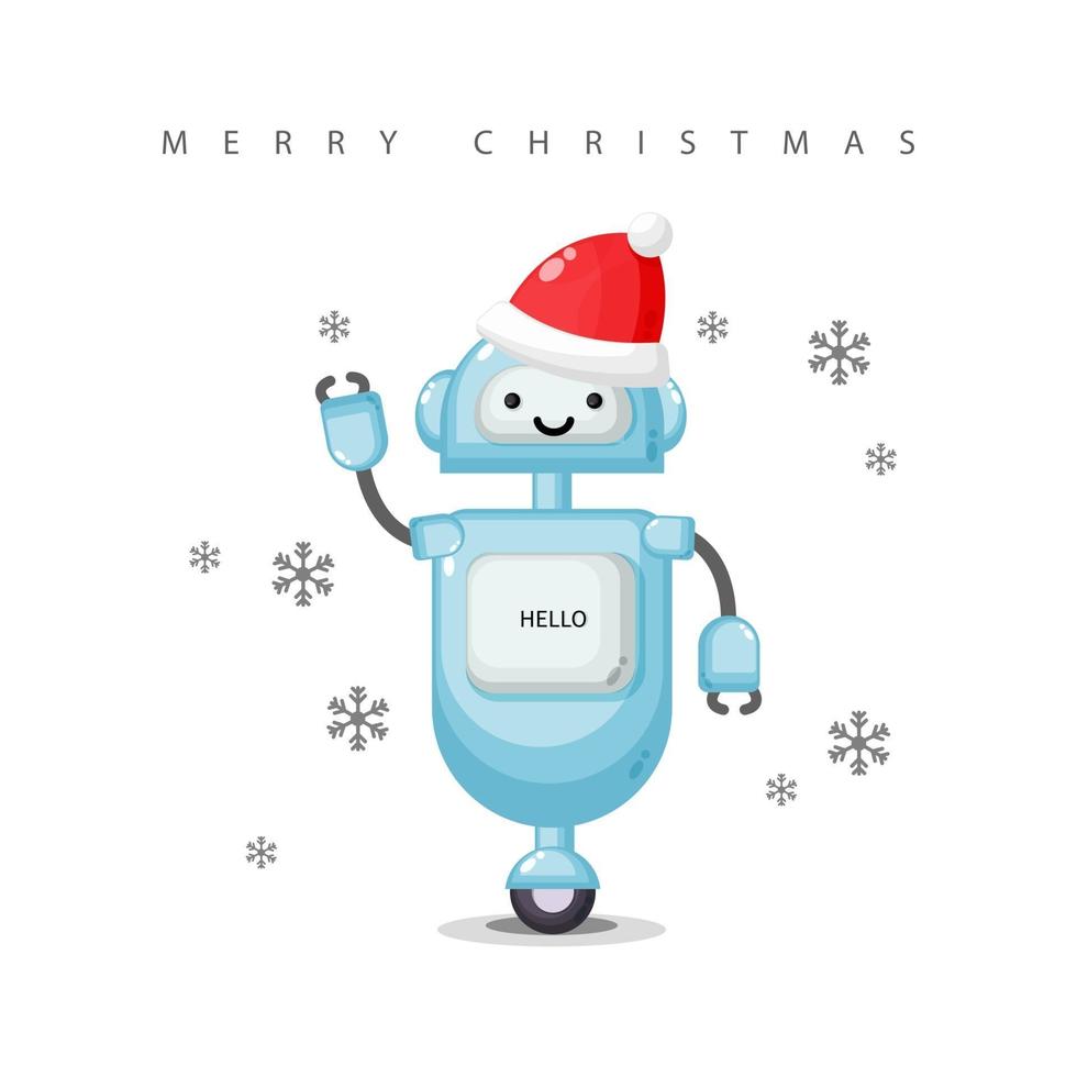 lindo robot con un sombrero de santa claus vector