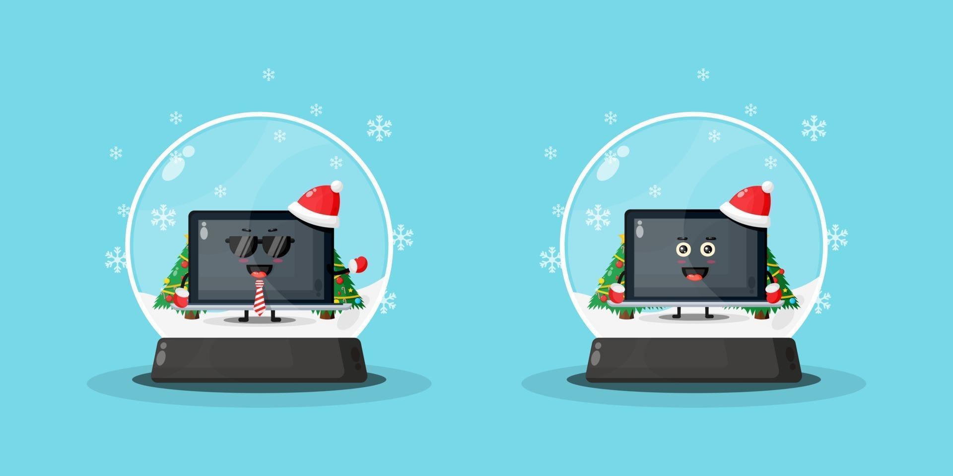 Cute laptop mascot in a snowglobe vector
