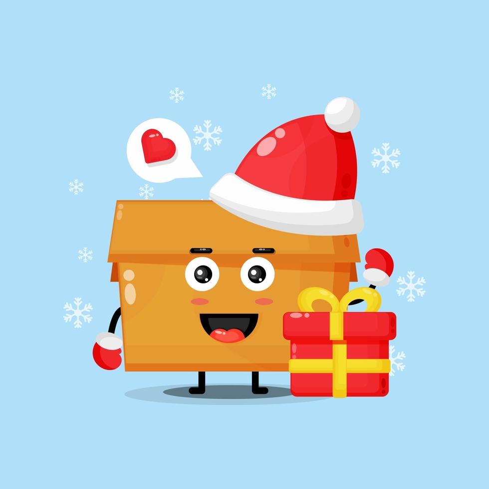 Cute mascot box wearing a Christmas hat vector