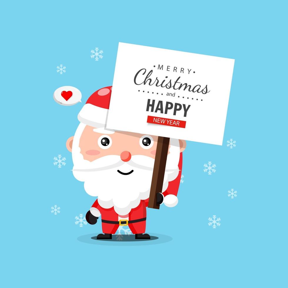 Cute Santa Claus brings a Christmas greeting board vector