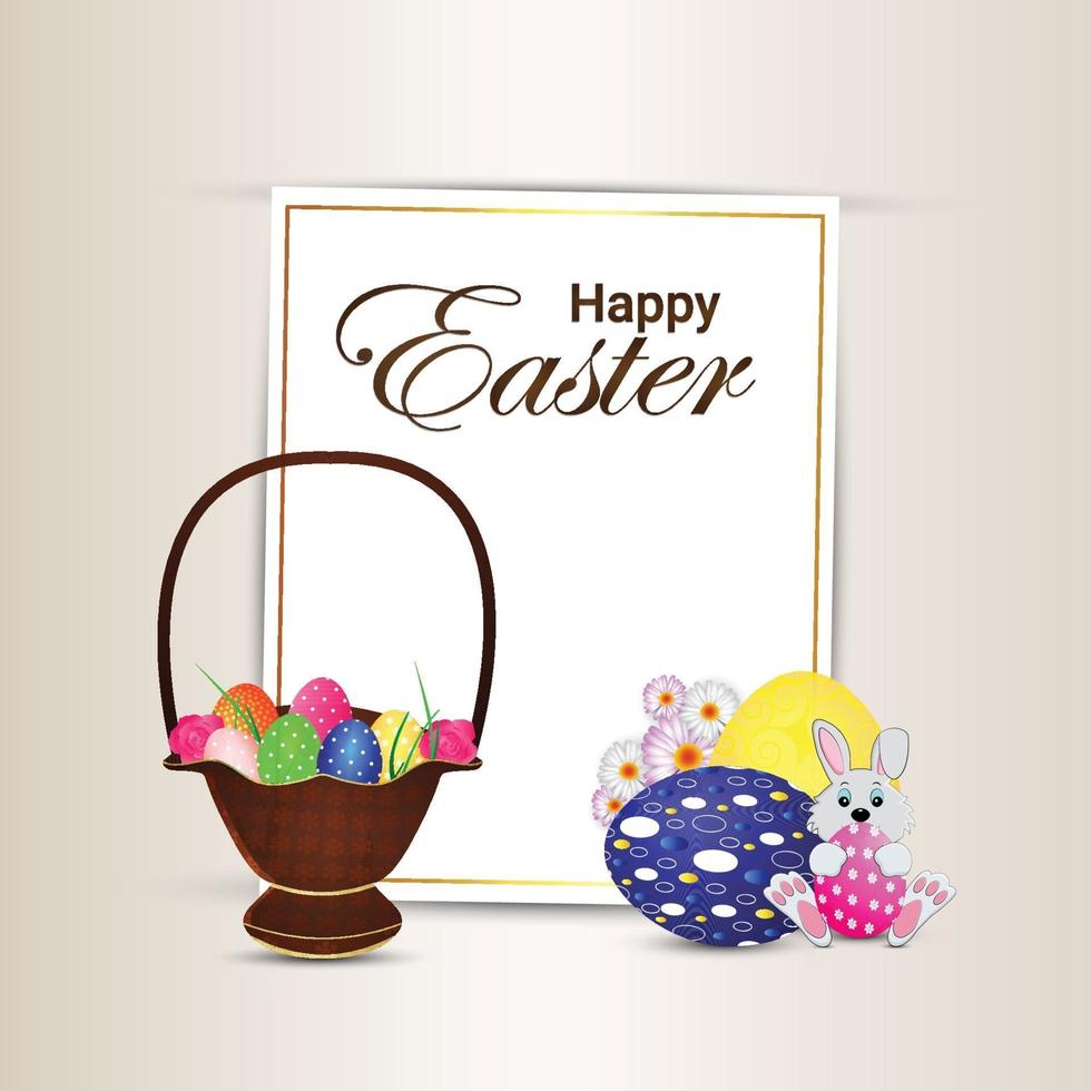 Happy easter day celebration greeting card with ester painted egg and bunny vector