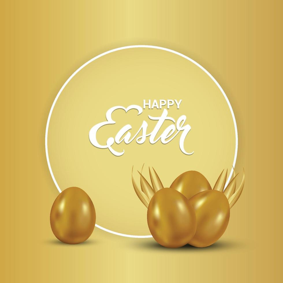 Happy easter day celebration greeting card with golden easter egg vector