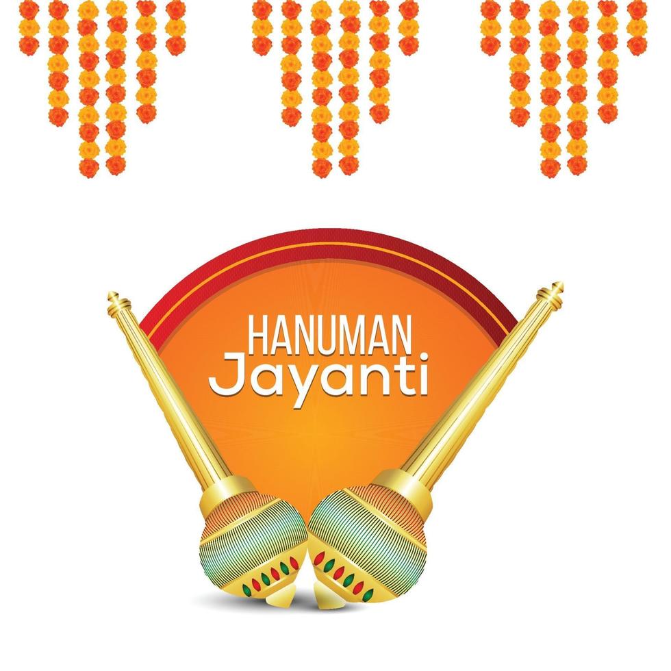 Hanuman jayanti background with lord hanuman weapon and background vector