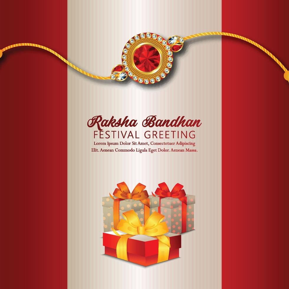 Happy rakshan bandhan greeting card. Happy raksha bandhan golden crystal rakhi with gifts vector