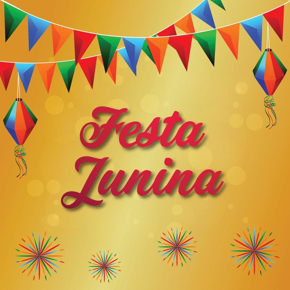 Fondo de invitación de festa junina con ilustración colorida bandera y linterna de papel vector