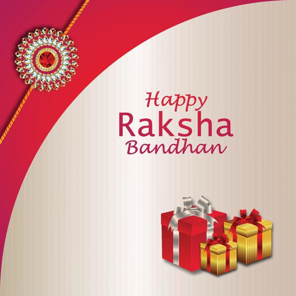 Happy raksha bandhan celebration greeting card with gifts and crystal rakhi vector
