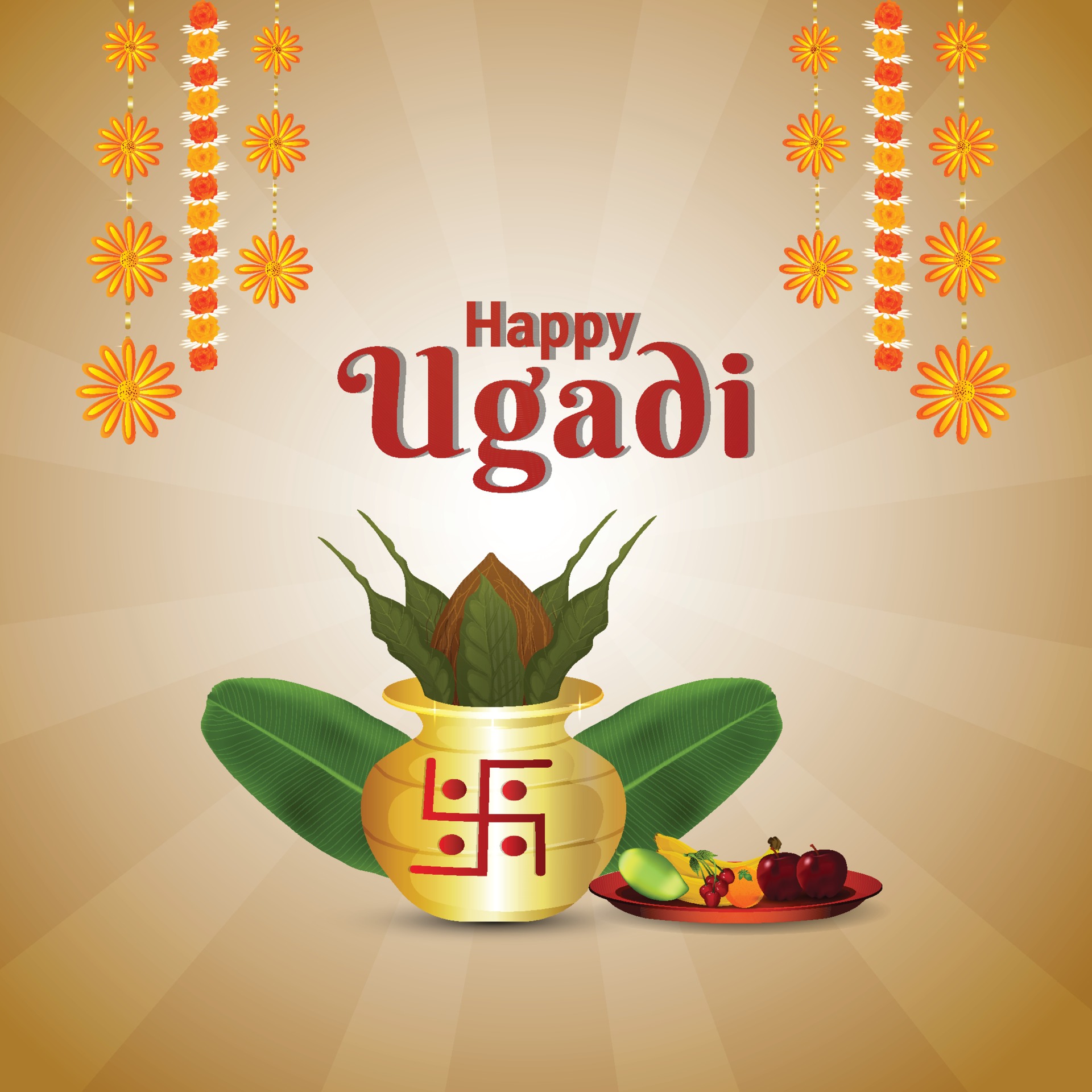 Happy ugadi indian festival background with creative golden kalash 2196025  Vector Art at Vecteezy