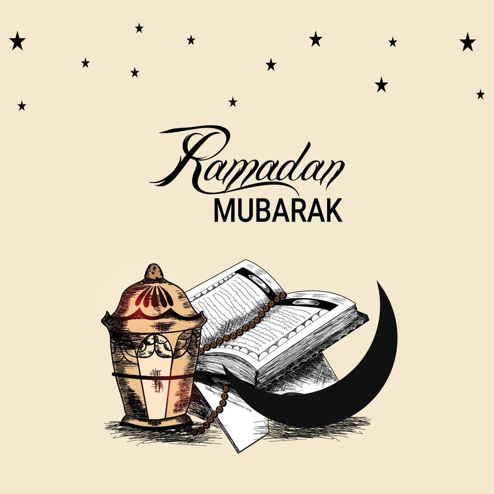 Ramadan mubarak islamic festival background with creative hand draw elements vector