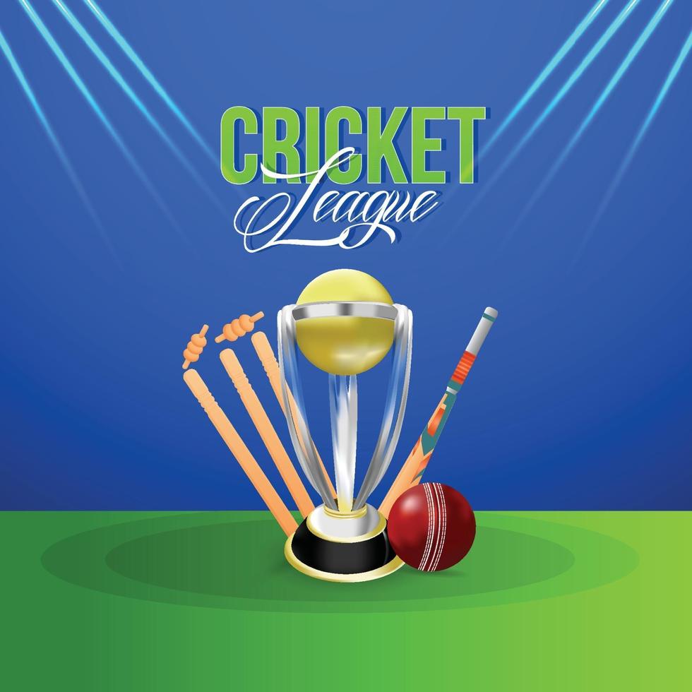 Cricket live championship match with golden trophy vector