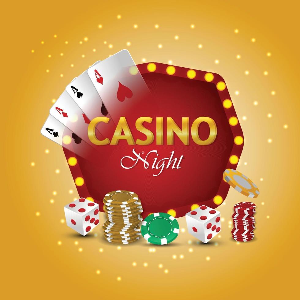 Casino ruleta de casino vip de lujo con fichas de casino con monedas de oro y dados de póquer vector