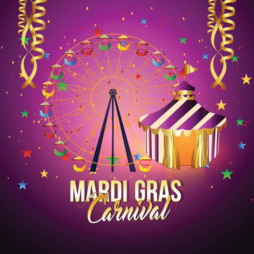 Mardi gras celebration background with creative fair Giant Ferris Wheel and background vector