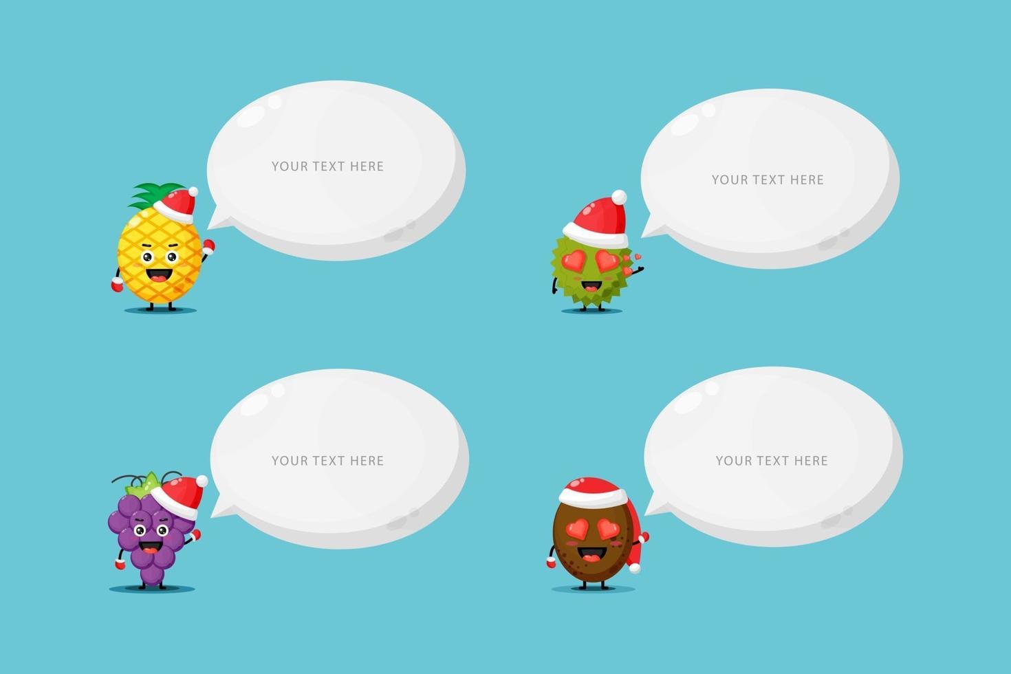 Cute fruit mascot wearing Christmas hat with speech bubble vector