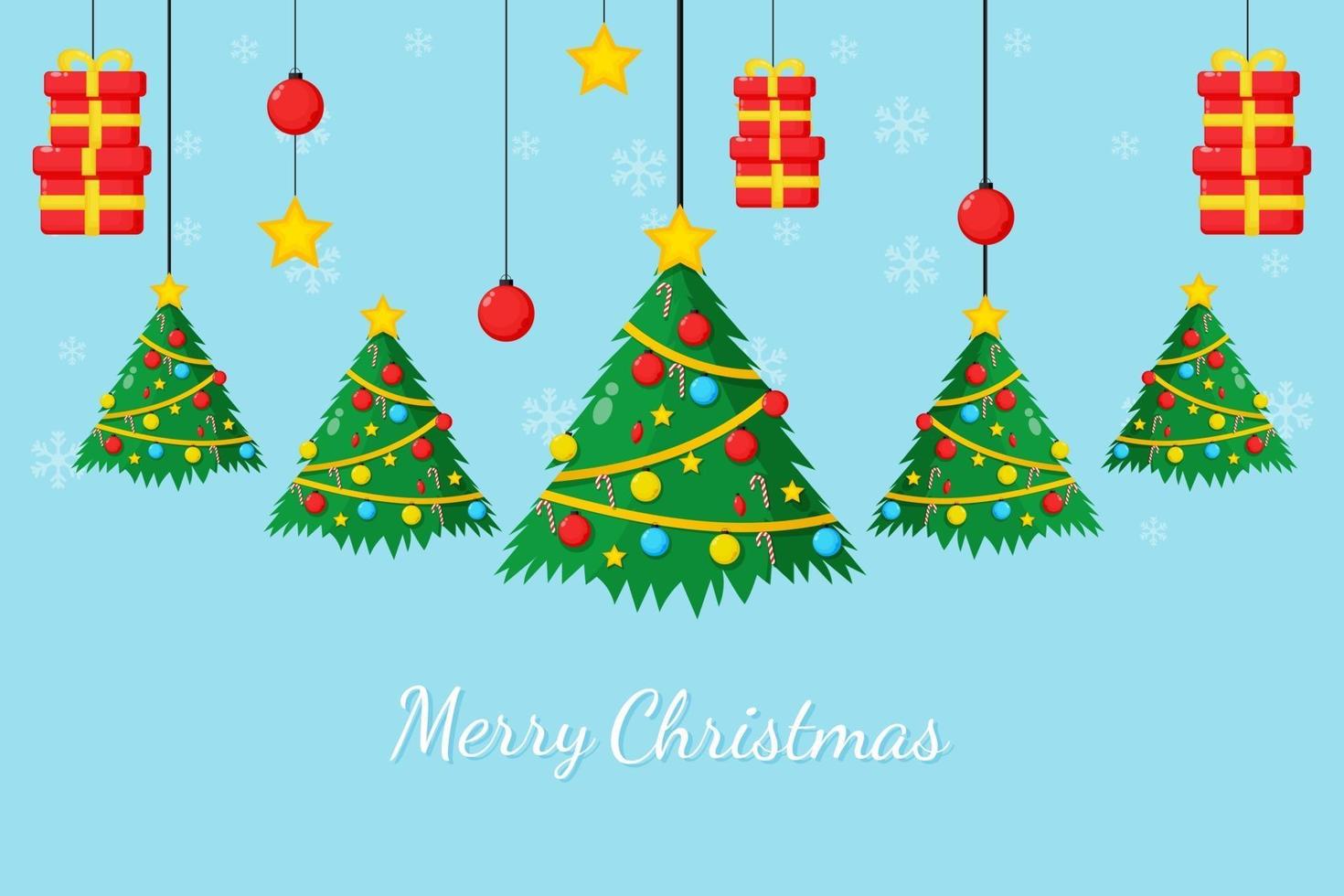 Merry Christmas card with Christmas tree and gift box vector