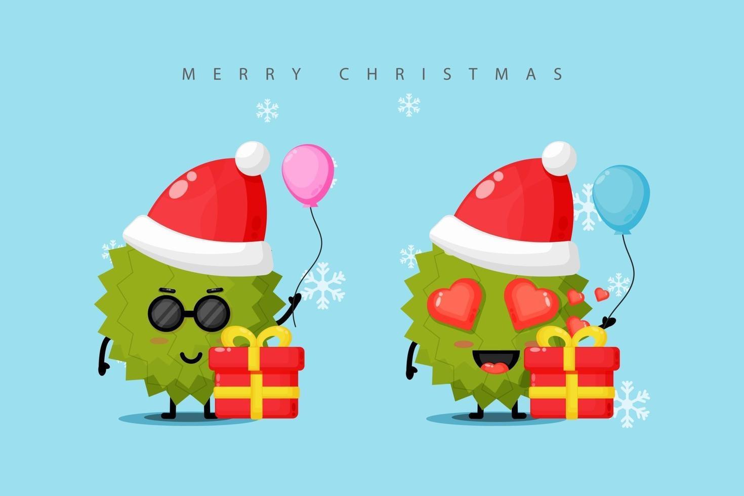 Cute durian mascot celebrating Christmas day vector