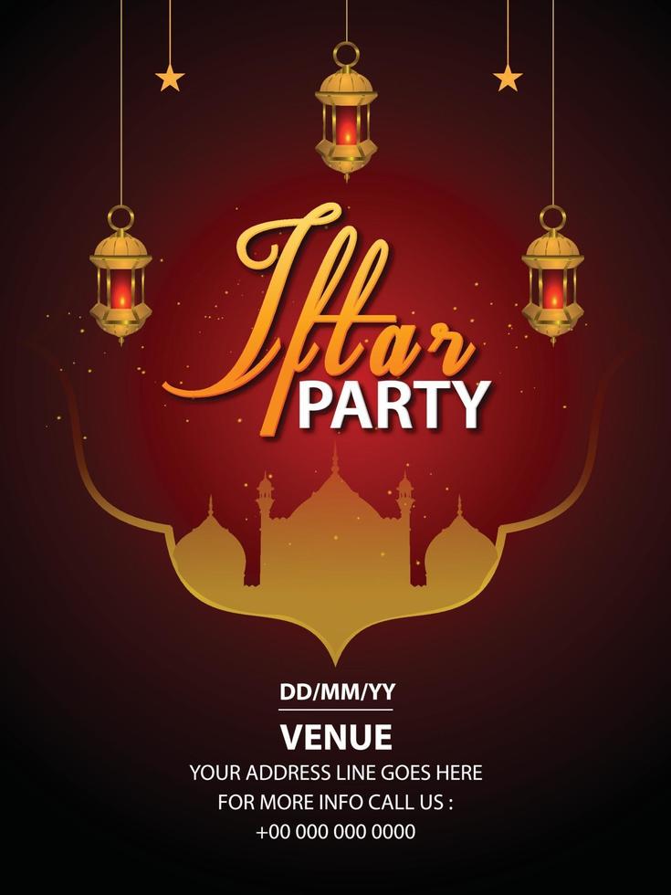 Iftar party design template with golden lantern and background vector