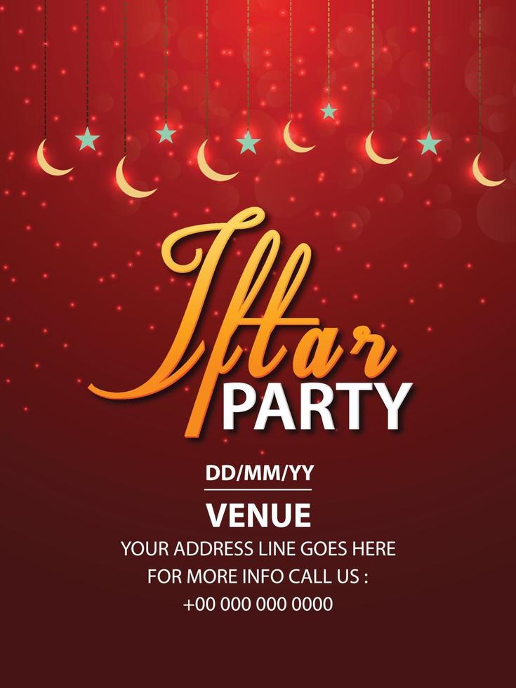 Iftar party invitation background with golden moon vector