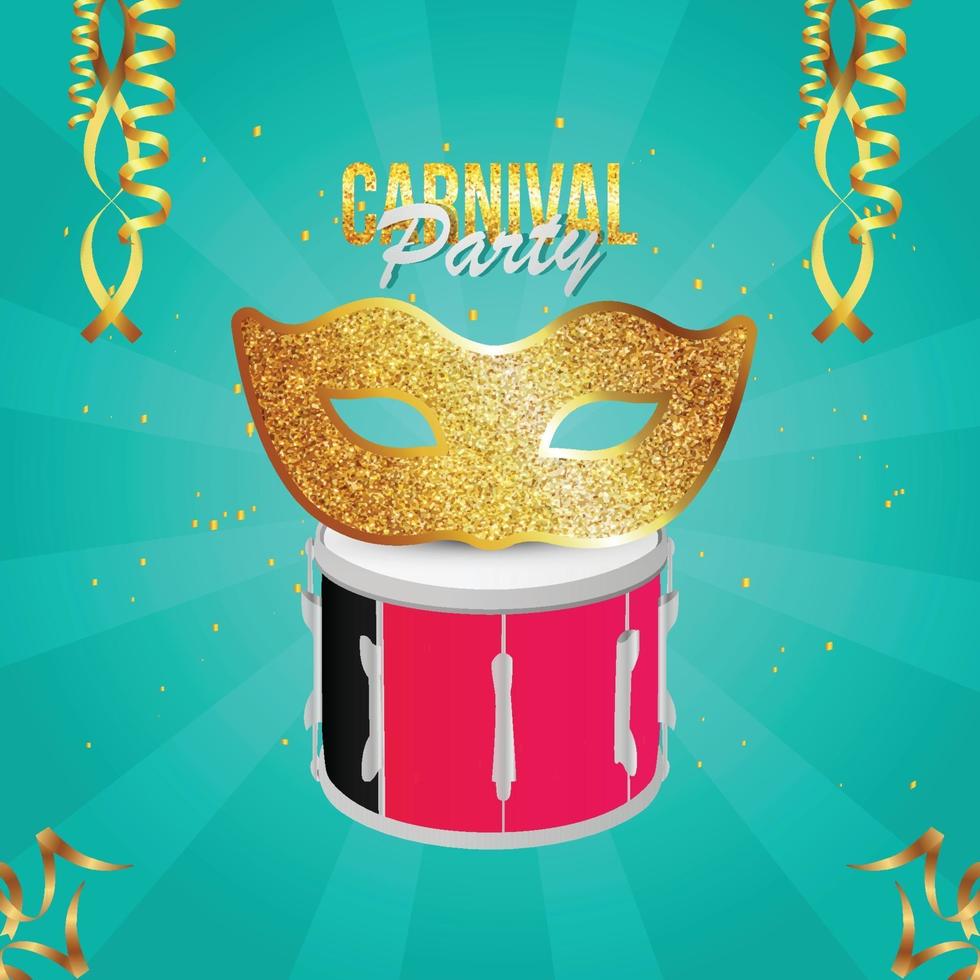 Carnival party invitation card with golden mask vector