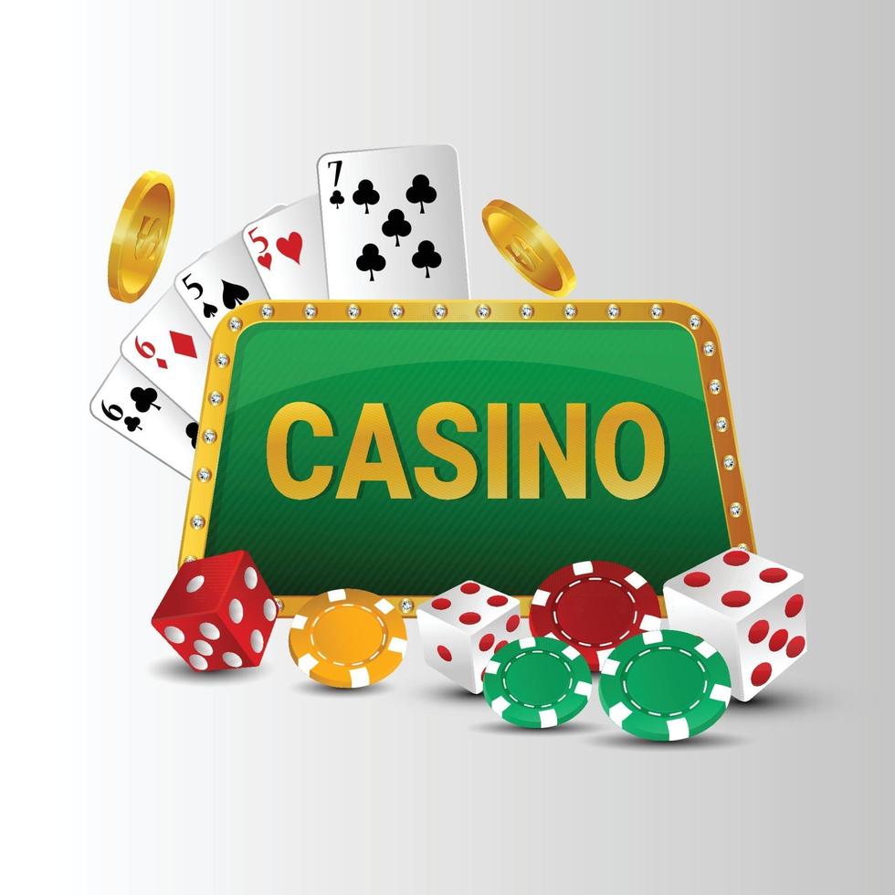 Casino online game with creative dice and poker chips on white background vector