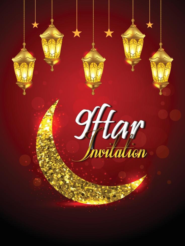 invitación creativa de la celebración de la fiesta iftar con linterna dorada y fondo vector