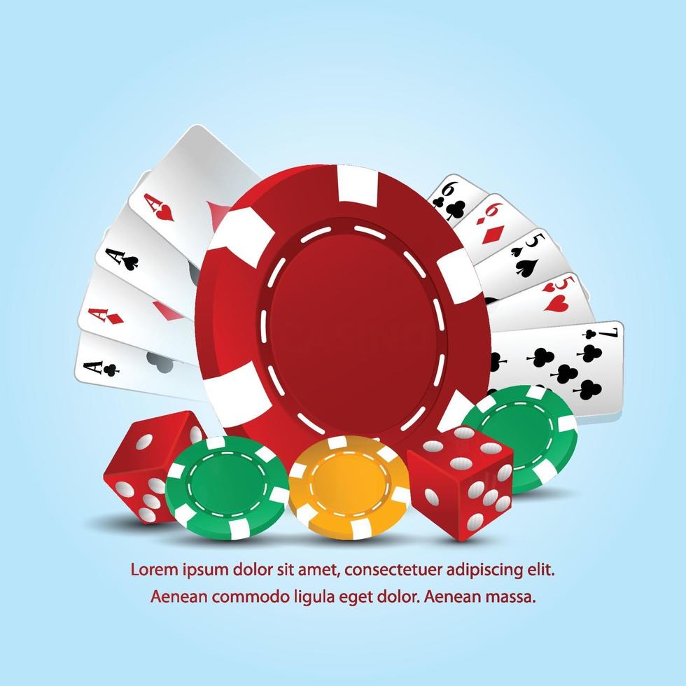 fichas de casino planas de colores con naipes vector