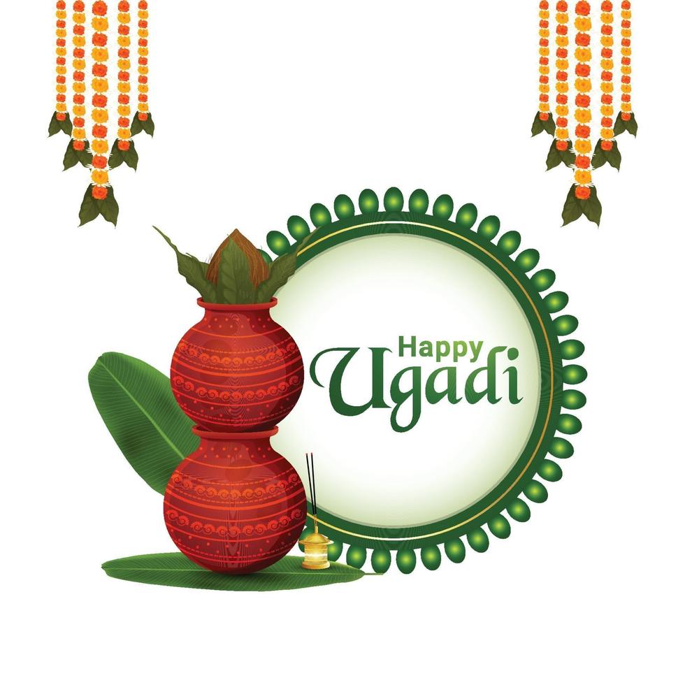 Ilustración de la celebración de gudi padwa de la tarjeta de felicitación de la india con kalash tradicional vector