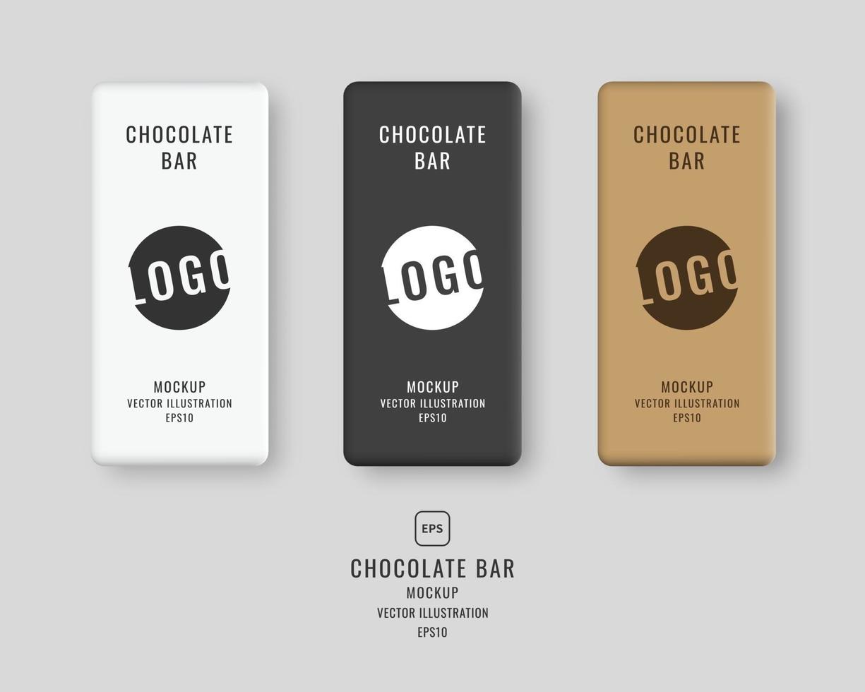 Chocolate bar mockup set. Packaging mockup template. Vector illustration.