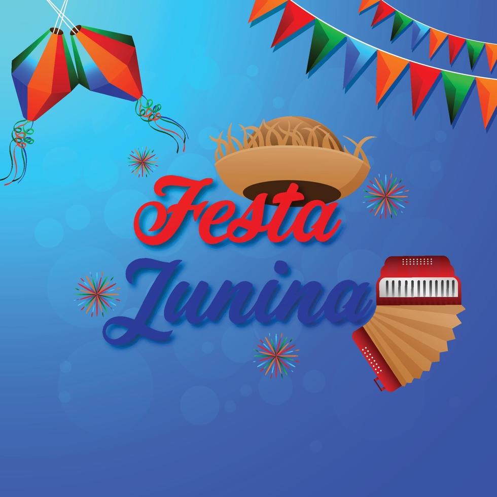 tarjetas de invitación de festa junina con guitarra y sombrero vector