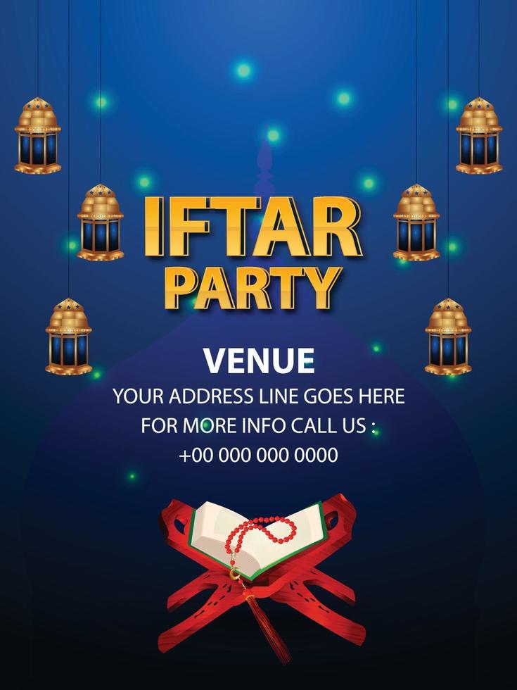 Iftar party invitation background with islamic arabic lantern and golden moon vector