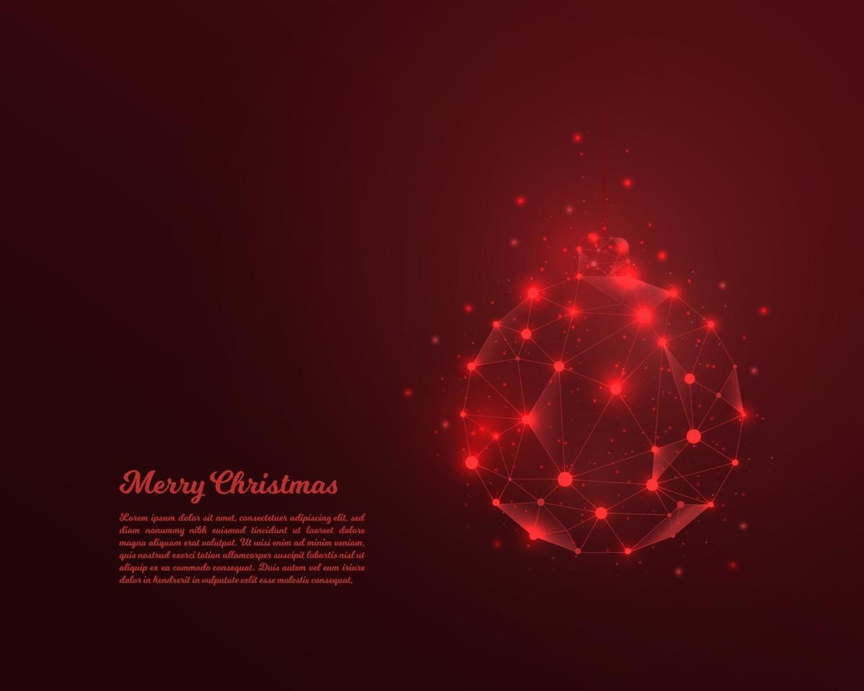 Christmas ball. Abstract low poly christmas ball. Polygonal wireframe ball illustration isolated on red background. Vector illustration.
