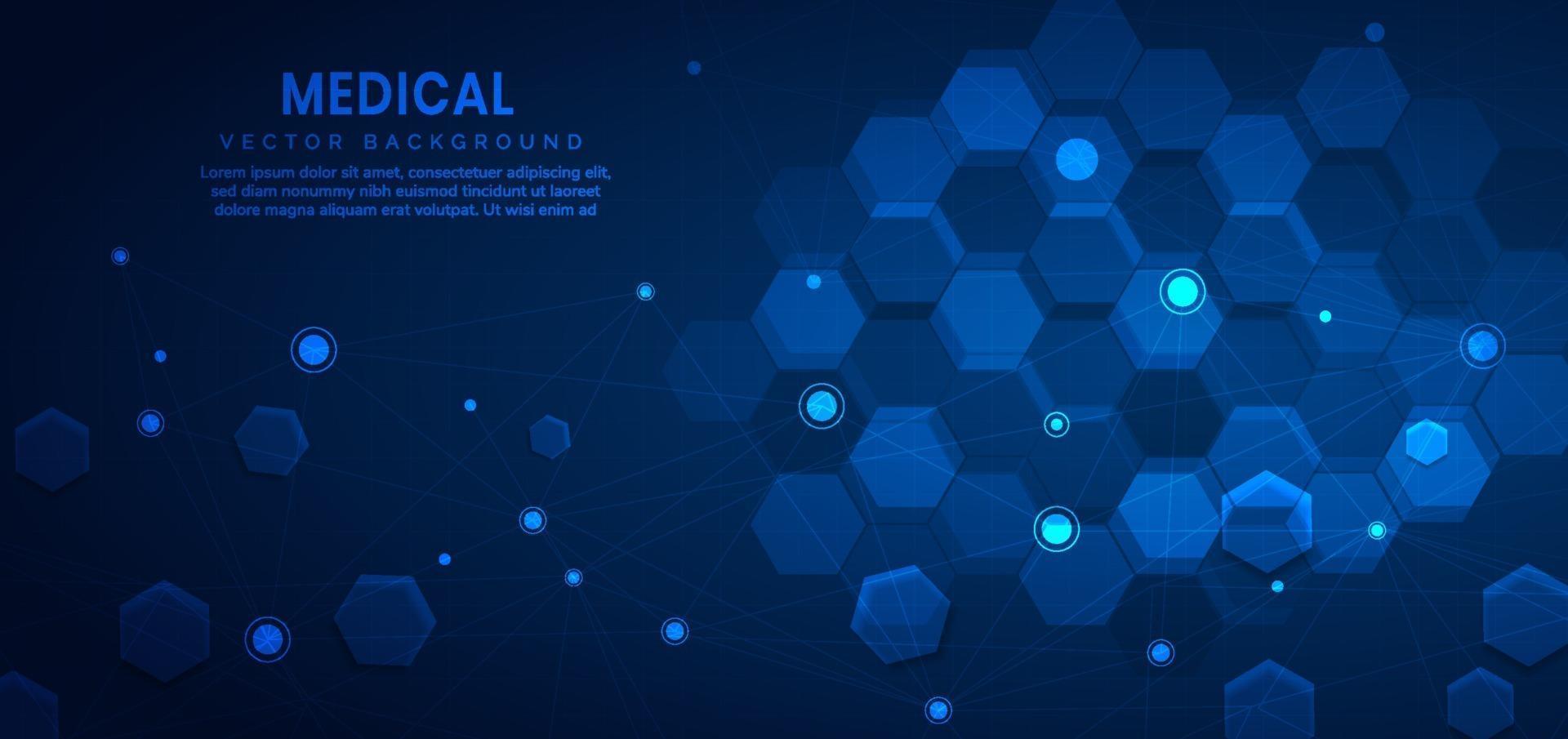 Fondo abstracto azul oscuro del modelo del hexágono. medicina y ciencia, concepto de conexión tecnológica. vector